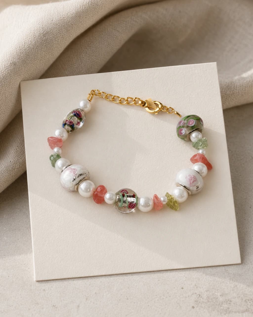 Justerbart armbånd med farvede glasperler
