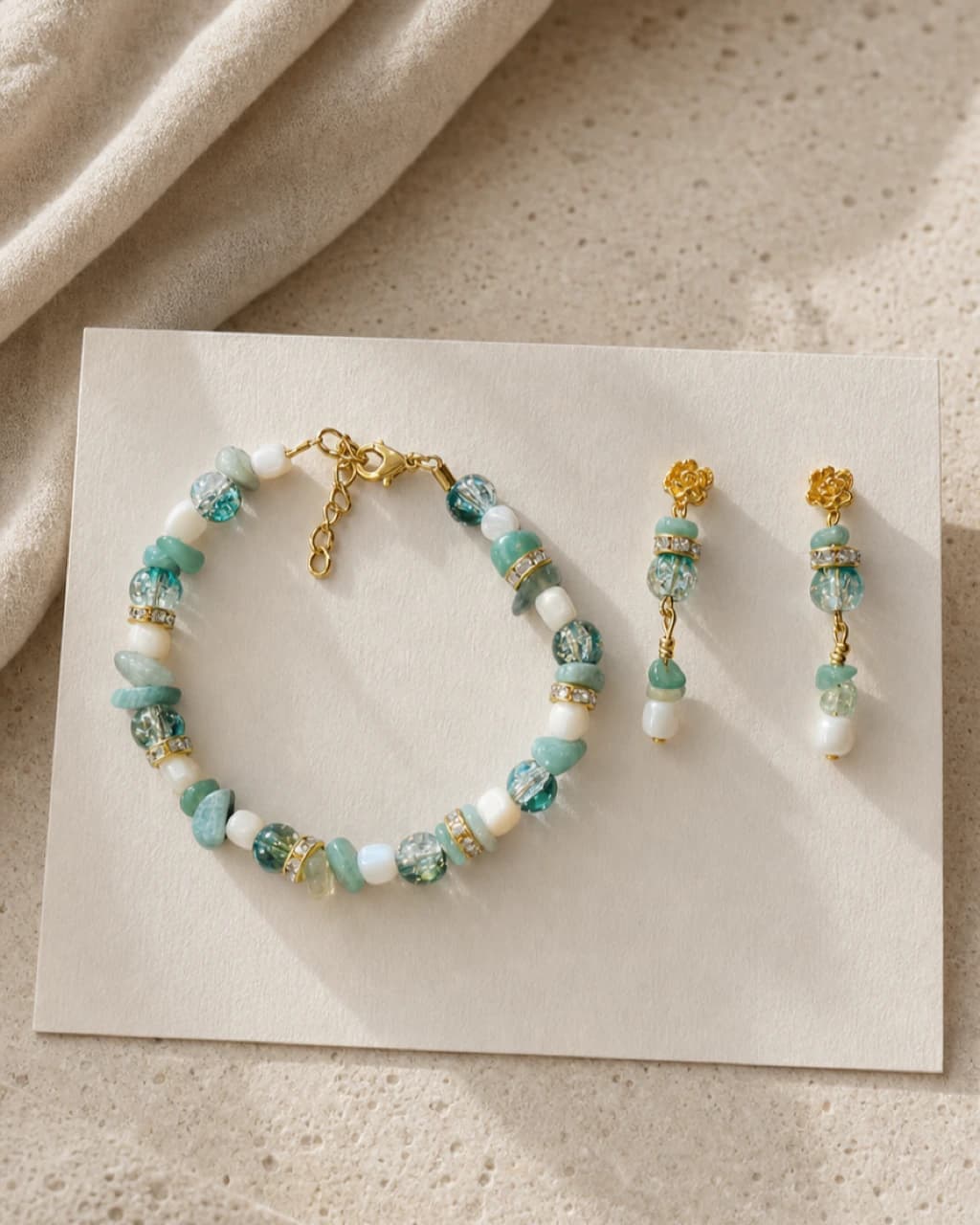 Sæt med saltvandsperler, jade og aventurine